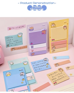 Close-up of cute cartoon animal sticky notes in soft pastel colors and various shapes