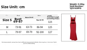 Size chart for women's cutout fishtail dress with detailed bust waist and hips measurements