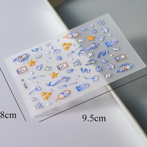 5D embossed mermaid shell nail stickers with 3D gradient ocean star and mirror designs