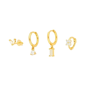 Ensemble de Boucles d'Oreilles Clous Géométriques Fleur de Marquise Avec Tige en Argent Sterling 925 Bijoux Plaqués Or Pour Femmes