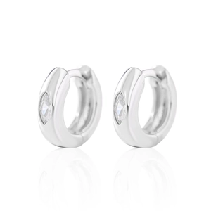 Polished silver S925 sterling silver hoop earrings with marquise-cut cubic zirconia