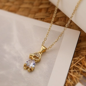 18K gold plated necklace featuring a girl pendant with a heart-shaped zircon and pave crystals