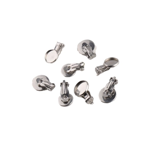 Polished silver stainless steel clip-on earring findings with round base for DIY jewelry