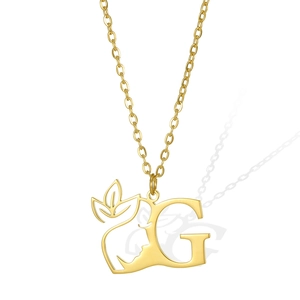 Artistic gold stainless steel necklace with letter G pendant and profile face design