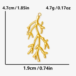 Detailed dimensions of a 304 stainless steel golden coral branch pendant for DIY jewelry