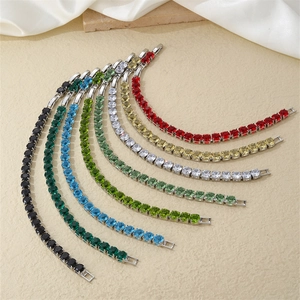Hypoallergenic tennis bracelet set with colorful cubic zirconia in fan-shaped layout