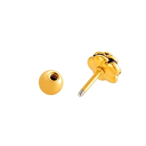 Retro golden rose flower stud earring with sphere back on a minimalist white background