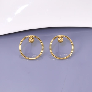 Minimalist Geometric Titanium Steel Hoop Earrings Gold Plated Round Stud Earrings With Ball For Women Jewelry Accessories