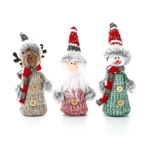 Set of 3 Nordic knitted Christmas plush ornaments with Santa, Reindeer and Snowman