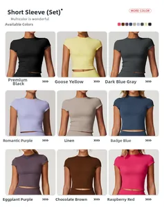 Dettaglio che mostra nove colori vivaci di top da yoga slim fit ad alta elasticità da donna