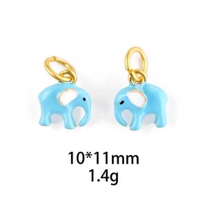 Blue enamel elephant pendant for DIY jewelry making, 10x11mm size with gold accents