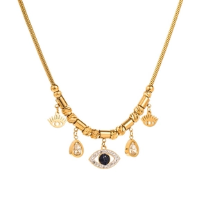 Elegant gold evil eye necklace with teardrop crystal and snake chain for women