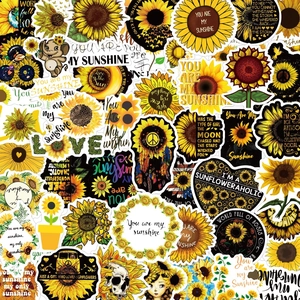 Detail of waterproof sunflower and bee stickers featuring vibrant floral pattern designs