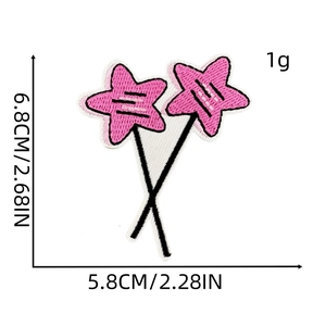 Detailed view of pink star embroidery patches with dimensions 5.8CM by 6.8CM