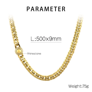 Detailed parameter view of 9mm gold CNC rhinestone clasp on stainless steel chain