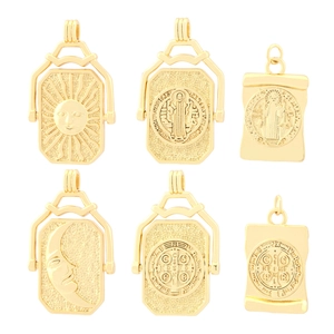 Golden sun and moon St. Benedict religious medal pendant with detailed 3D reliefs