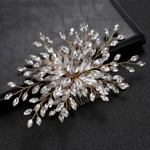 Bridal Hair Comb Crystal Rhinestone Leaf Handmade Wedding Headpiece Elegant Alloy Wire Faux Artificial Pearl Accessories For Women