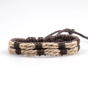 Handmade woven multilayer leather bracelet with adjustable hemp rope and vintage brown knots