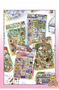 Detailed view of 2.5D illustration deco scene stickers for journaling and crafts
