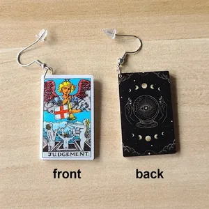 Double-sided acrylic tarot earrings featuring the Judgement card and mystical occult symbols
