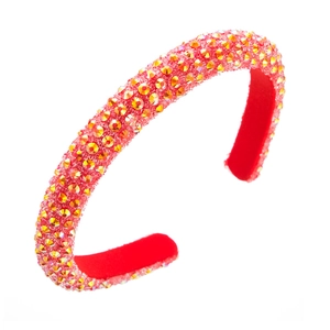 Glitzernder Strass-Haarreif mit orangefarbenem Farbverlauf auf rotem Stoffband