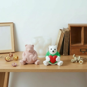 DIY silicone mold for polar bear holding heart candle and handmade resin ornaments