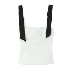 White square neck camisole with black bow straps shown in a clean front flat lay view