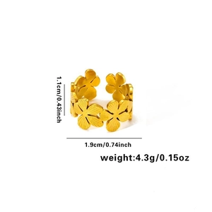 Anello regolabile a fiori dorati in acciaio inossidabile 304 spazzolato dal design sobrio
