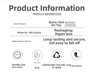 Detailed product specification chart for 24pcs press-on nails set made of high quality ABS