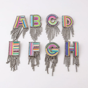 Fashion Alphabet Letter Brooch With Rhinestone Long Tassels Colorful Embroidery Rainbow Accessory For Women