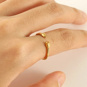 Snake Ring Stainless Steel 18K Gold Plated Adjustable Opening Snake Scale Texture Minimalist Daily Wear For Women