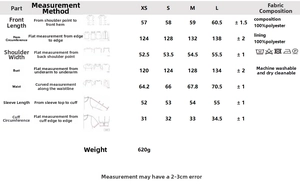 Detailed size chart and fabric specifications for short khaki windbreaker jacket