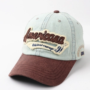Retro denim and suede baseball cap with Americana embroidery and vintage patchwork