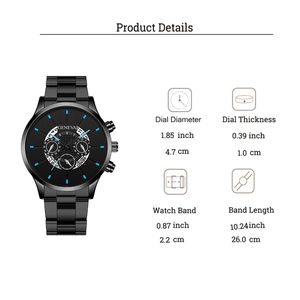 Geneva men's quartz watch with black stainless steel band and multi-dial calendar display