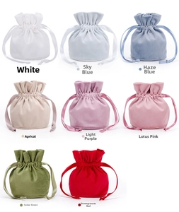Velvet drawstring jewelry pouches in eight colors including mist blue and pomegranate red