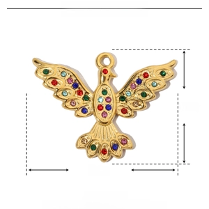 Detailed dimensions of the gold stainless steel bird pendant with colorful rhinestones