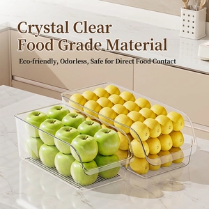 Stackable transparent plastic food-grade storage containers for fridge organization
