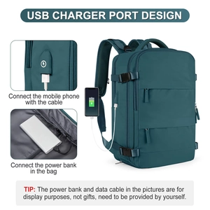 Detail view of the external USB charging port design on a green versatile backpack