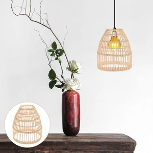 Modern Nordic woven rattan pendant lampshade with natural bamboo texture for home decor