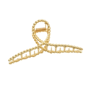 Minimalist matte gold metal hair claw clip with twisted rope design for women