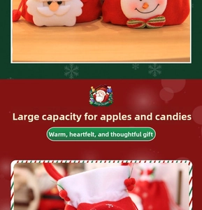 Detailed view of large capacity Christmas drawstring gift bags with Santa and Snowman