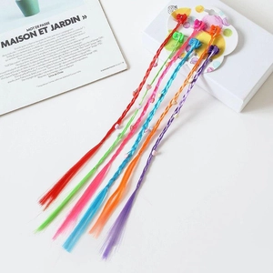 Set of 5 colorful braided hair extensions for girls with flower clips and decorative beads