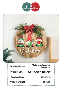 Detail of Christmas wooden welcome sign with 3 gnomes and 30x46cm dimension text