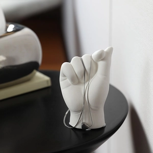 Abstract white ceramic hand sculpture and jewelry display stand for home decor accessories