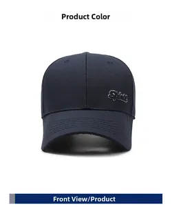 Detailed front view of navy blue cotton baseball cap with silver Spirit embroidery