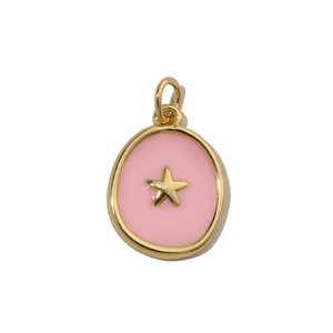 Detailed close-up of a pink star enamel pendant with a gold metallic border for jewelry diy