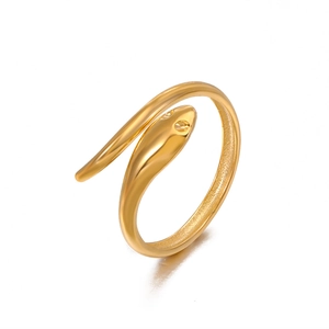Elegant 18K gold plated snake-shaped open ring with a polished finish and vintage style