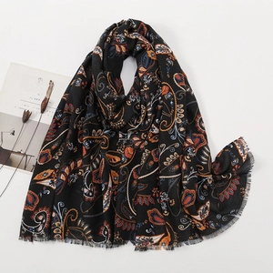 Sciarpa in Poliestere Vintage Con Stampa Paisley Etnica Scialle Grande Protezione Solare Morbida Pashmina Bordo Sfrangiato per Donna Viaggi Spiaggia Festa