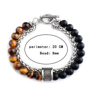 Detail view of 20cm beaded bracelet with 8mm tiger eye stones and toggle clasp