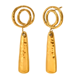 Boucles d'oreilles pendantes en acier plaqué or 18K avec texture martelée